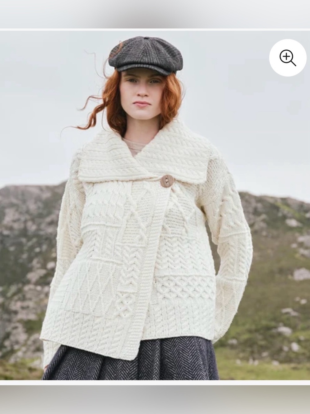 Aran Sweater Market Women’s One Button Cardigan in Cream 100% Wool,Small